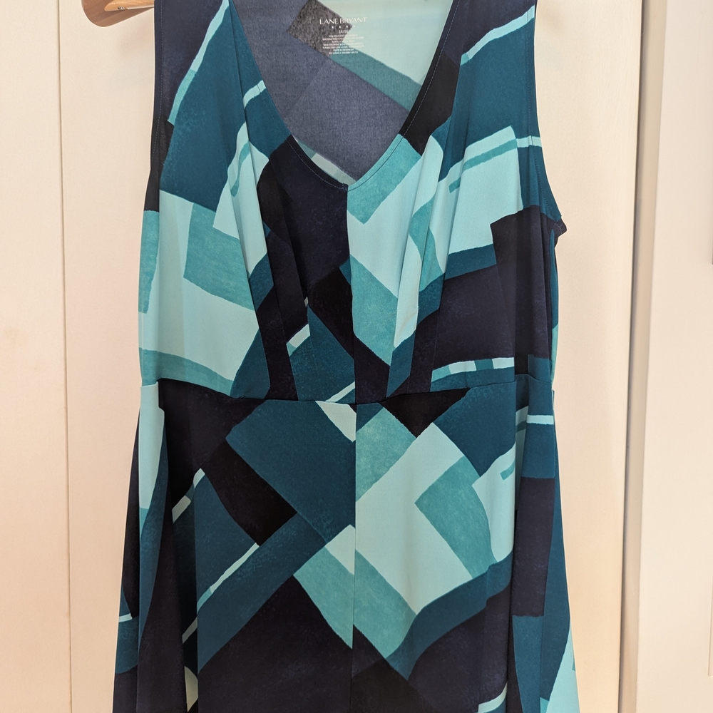 Lane Bryant Geometric Blue and Teal Sleeveless Top NWOT